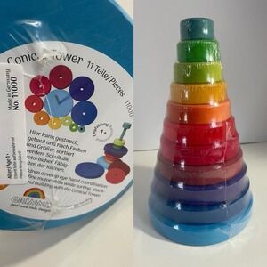 Grimm's Large Wooden Conical Stacking Tower 11 Piece Rainbow Colored Stack